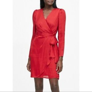 Banana Republic Puff-Sleeve Wrap Dress, Ultra Red SIZE 6 NWOT